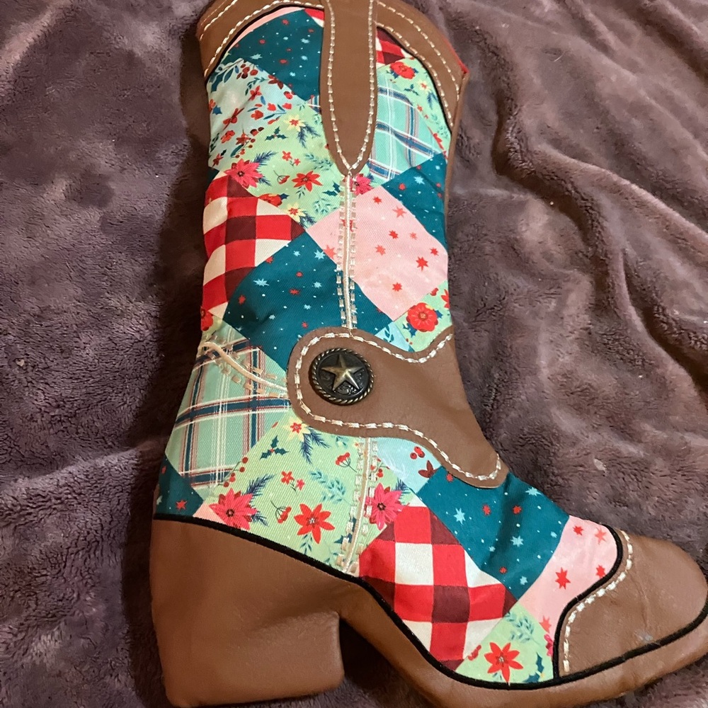 The Pioneer Woman Colorful Patchwork Boot Decor. There Is 2  the Price Is each.